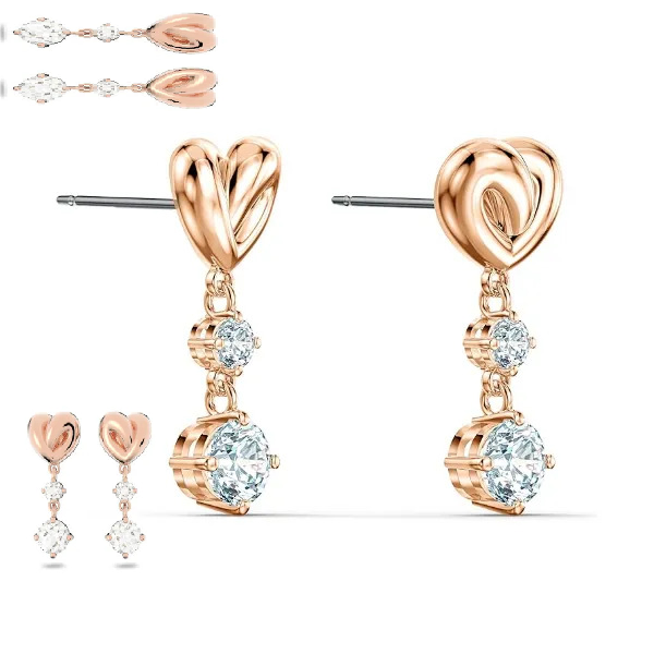 Heart Necklace, Earrings, and Bracelet Crystal Jewelry Collection, Rose Gold & Rhodium Tone